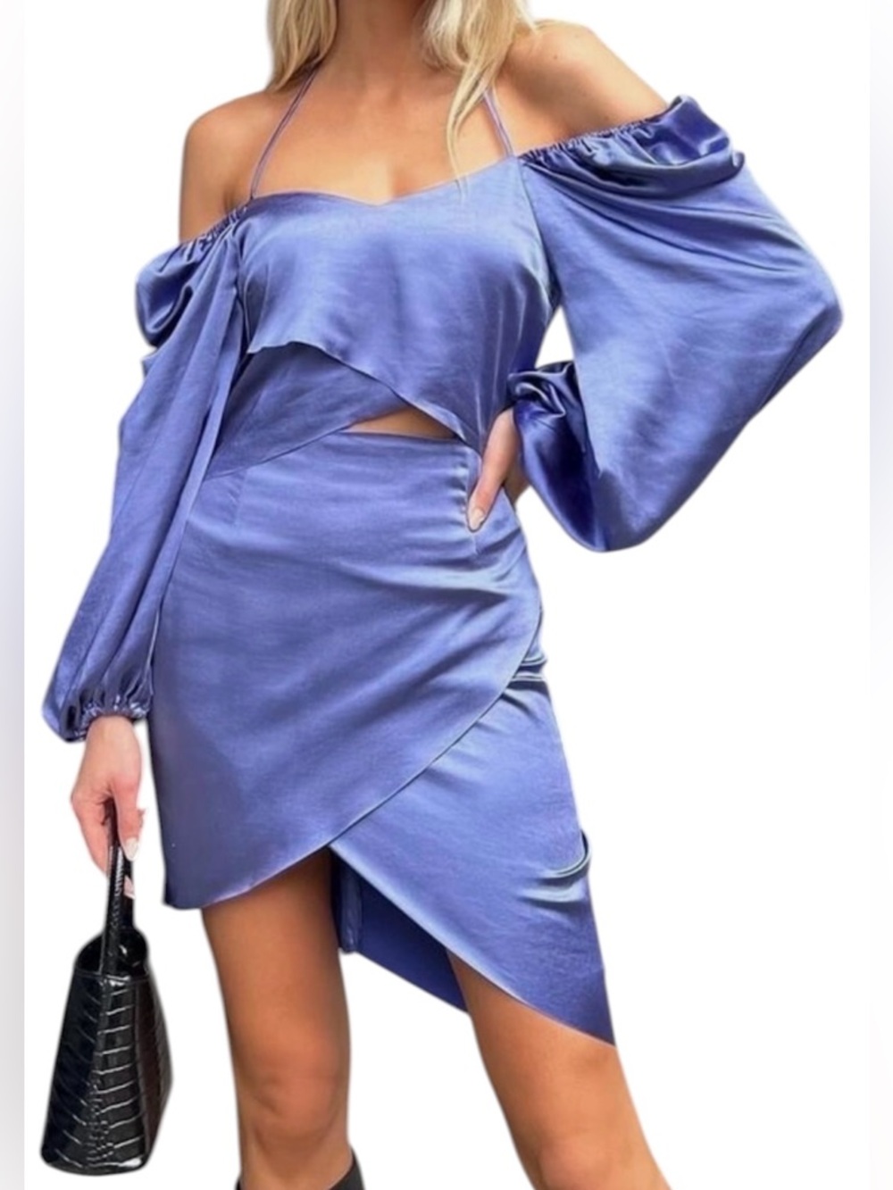 Elliatt One-Shoulder Satin Mini Dress in Periwinkle Blue Size Small